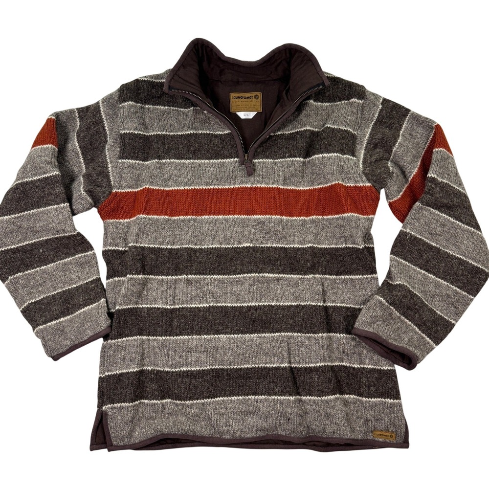 Laundromat Men's Large Striped Wool 1/4 Zip Sweater Pullover Heavyweight Casual